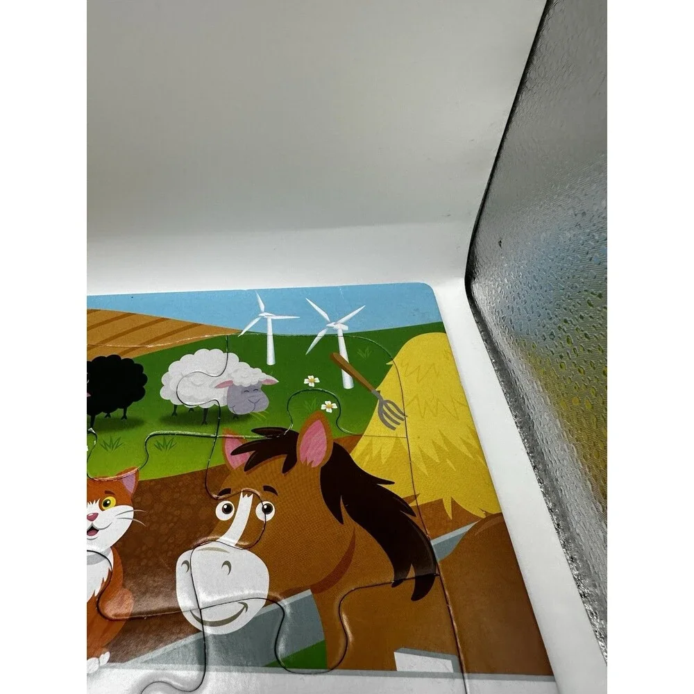 PlayMonster Farm Animals 25 Piece Wooden Frame Tray Puzzle Complete No Box